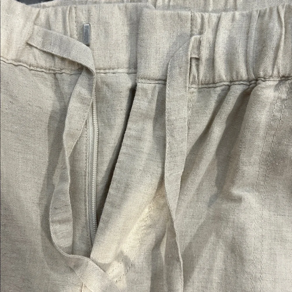 Flax Beige Linen-Blend Drawstring Chinos